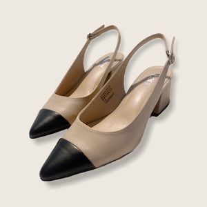 Tenley Slingback Block Heel Black Cap Toe Pumps
